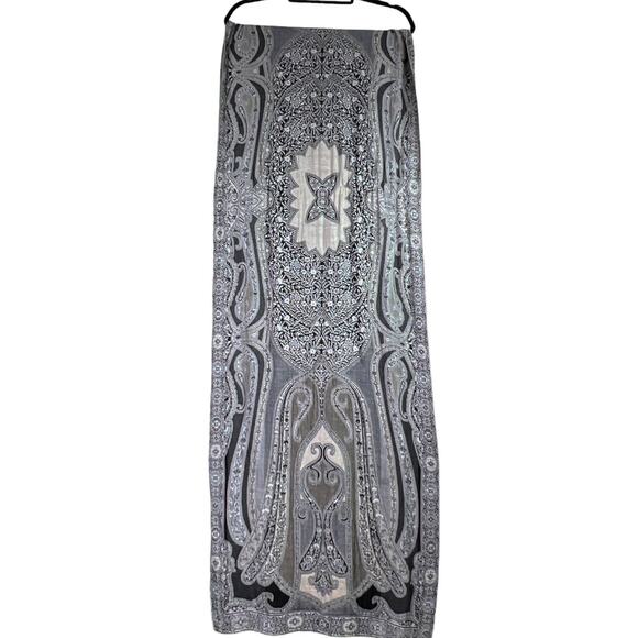 Oversized Paisley Tapestry Scarf Swirl Black White Gray 77" X 20" - Picture 2 of 11